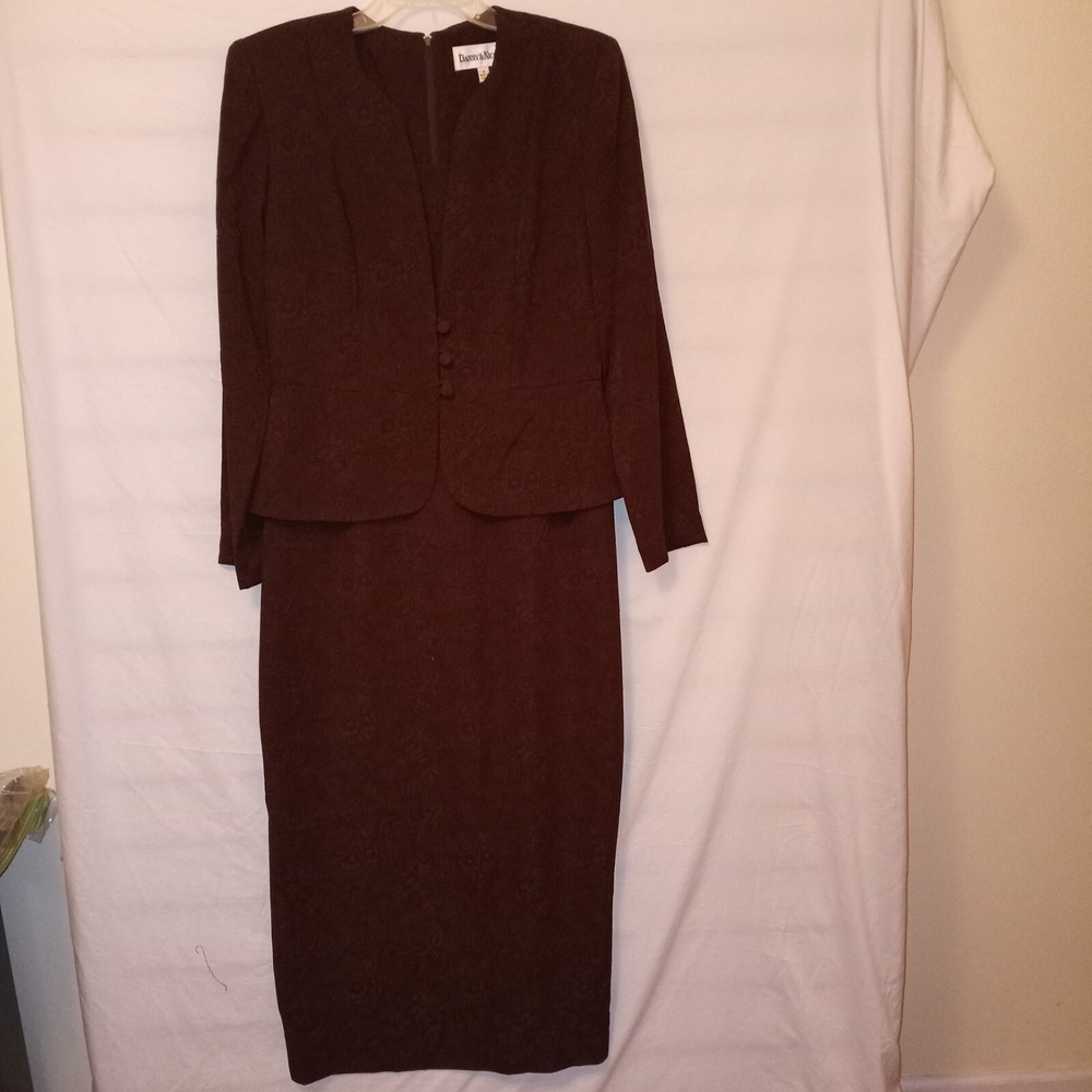 Danny & Nicole Size 8 Dress Brown Floral Jacquard Faux Jacket Look Zipper
